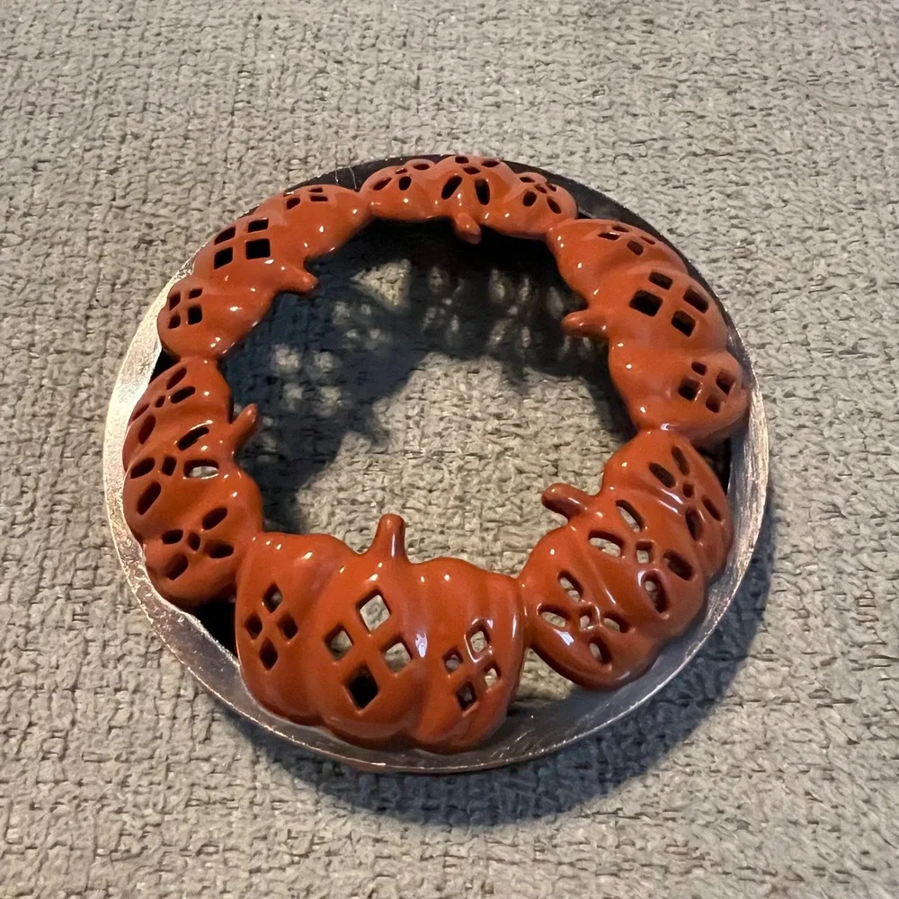 Yankee Candle Orange Pierced Pumpkin Metal Jar Candle Topper Autumn Halloween